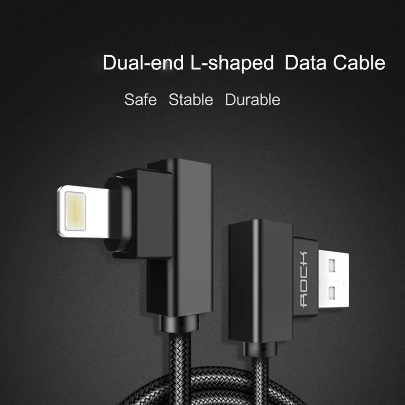 ROCK Handy-USB-Kabel für iPhone X 8 7 6 5 Plus 90 Grad rechtwinklig 2.1A Schnellladegerät Sync-Kabel für iPad 2 3 4 Air Pro