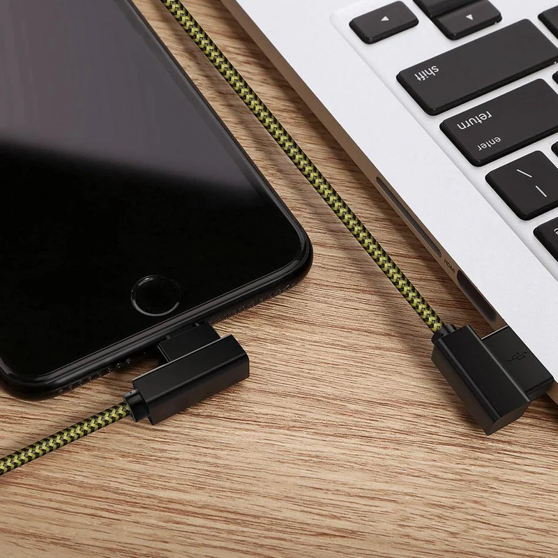 ROCK Handy-USB-Kabel für iPhone X 8 7 6 5 Plus 90 Grad rechtwinklig 2.1A Schnellladegerät Sync-Kabel für iPad 2 3 4 Air Pro