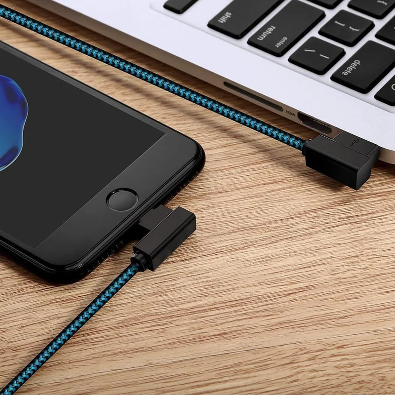 ROCK Handy-USB-Kabel für iPhone X 8 7 6 5 Plus 90 Grad rechtwinklig 2.1A Schnellladegerät Sync-Kabel für iPad 2 3 4 Air Pro