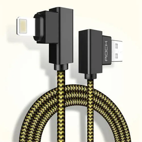 ROCK Handy-USB-Kabel für iPhone X 8 7 6 5 Plus 90 Grad rechtwinklig 2.1A Schnellladegerät Sync-Kabel für iPad 2 3 4 Air Pro