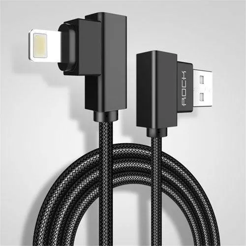ROCK Handy-USB-Kabel für iPhone X 8 7 6 5 Plus 90 Grad rechtwinklig 2.1A Schnellladegerät Sync-Kabel für iPad 2 3 4 Air Pro