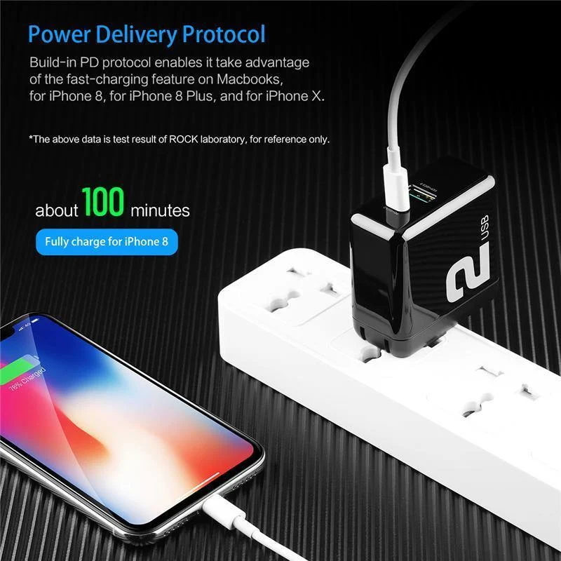 ROCK Typ-C PD USB Handy Ladegerät für iPhone X 8 Plus Adapter 36W Schnelle Wand Ladegerät 2 ports 3A Max PD Ladegerät Für Macbook