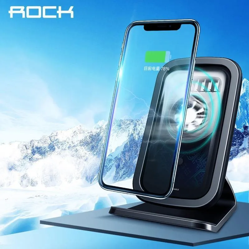 ROCK 7.5 W/10 W Qi Kabelloses Ladegerät mit Lüfter für iPhone XS MAX XR X Samsung Galaxy S9 8 Note 9 Schnellladegerät-Halter