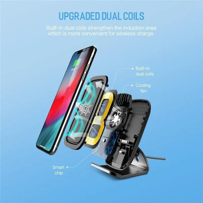 ROCK 7.5 W/10 W Qi Kabelloses Ladegerät mit Lüfter für iPhone XS MAX XR X Samsung Galaxy S9 8 Note 9 Schnellladegerät-Halter