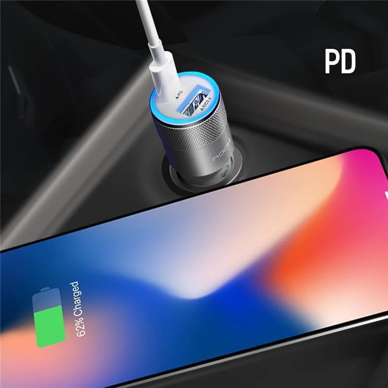 Rock USB Typ C PD Autotelefonladegerät für iPhone X Quick Charge 3.0 QC3.0 36W USB-Autoladegerät für Samsung Galaxy Huawei Xiaomi