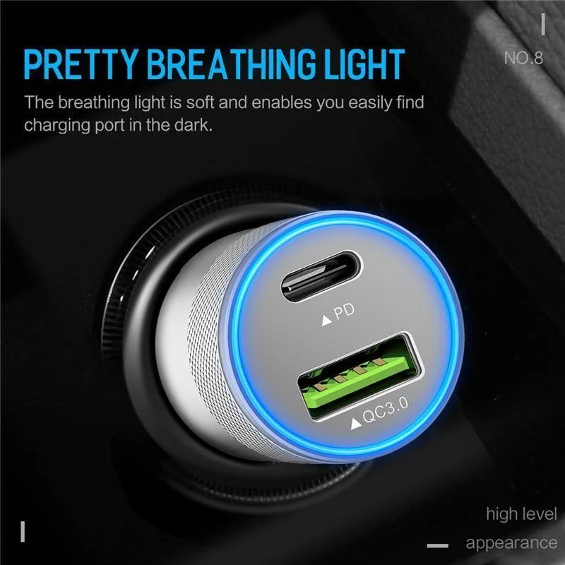 Rock USB Typ C PD Autotelefonladegerät für iPhone X Quick Charge 3.0 QC3.0 36W USB-Autoladegerät für Samsung Galaxy Huawei Xiaomi