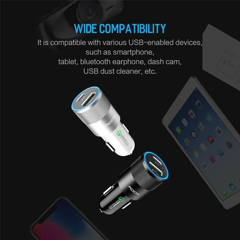 Rock USB Typ C PD Autotelefonladegerät für iPhone X Quick Charge 3.0 QC3.0 36W USB-Autoladegerät für Samsung Galaxy Huawei Xiaomi