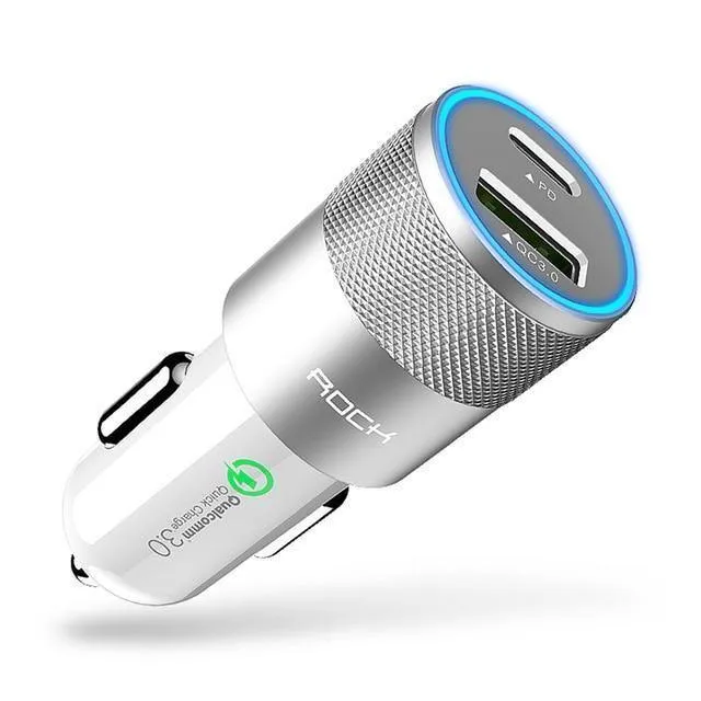 Rock USB Typ C PD Autotelefonladegerät für iPhone X Quick Charge 3.0 QC3.0 36W USB-Autoladegerät für Samsung Galaxy Huawei Xiaomi