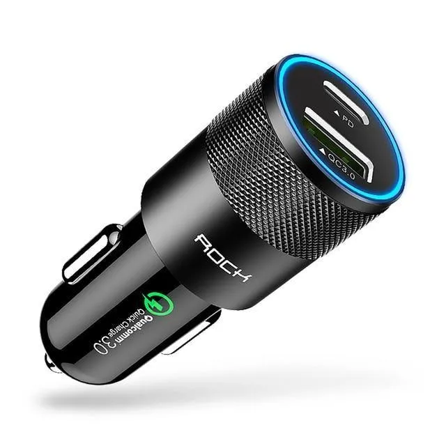 Rock USB Typ C PD Autotelefonladegerät für iPhone X Quick Charge 3.0 QC3.0 36W USB-Autoladegerät für Samsung Galaxy Huawei Xiaomi