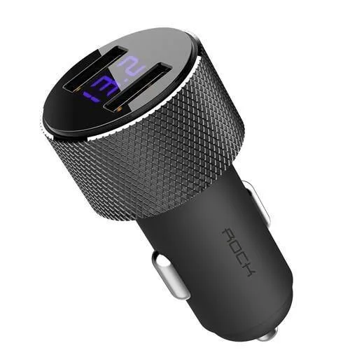 LCD-Digitalanzeige, Dual-USB-Autoladegerät, ROCK Universal 3.4A LED 2 USB-Autoladegerät-Adapter für Mobiltelefone für Tablet-PC