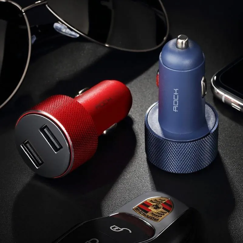 LCD-Digitalanzeige, Dual-USB-Autoladegerät, ROCK Universal 3.4A LED 2 USB-Autoladegerät-Adapter für Mobiltelefone für Tablet-PC