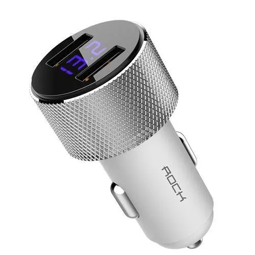 LCD-Digitalanzeige, Dual-USB-Autoladegerät, ROCK Universal 3.4A LED 2 USB-Autoladegerät-Adapter für Mobiltelefone für Tablet-PC