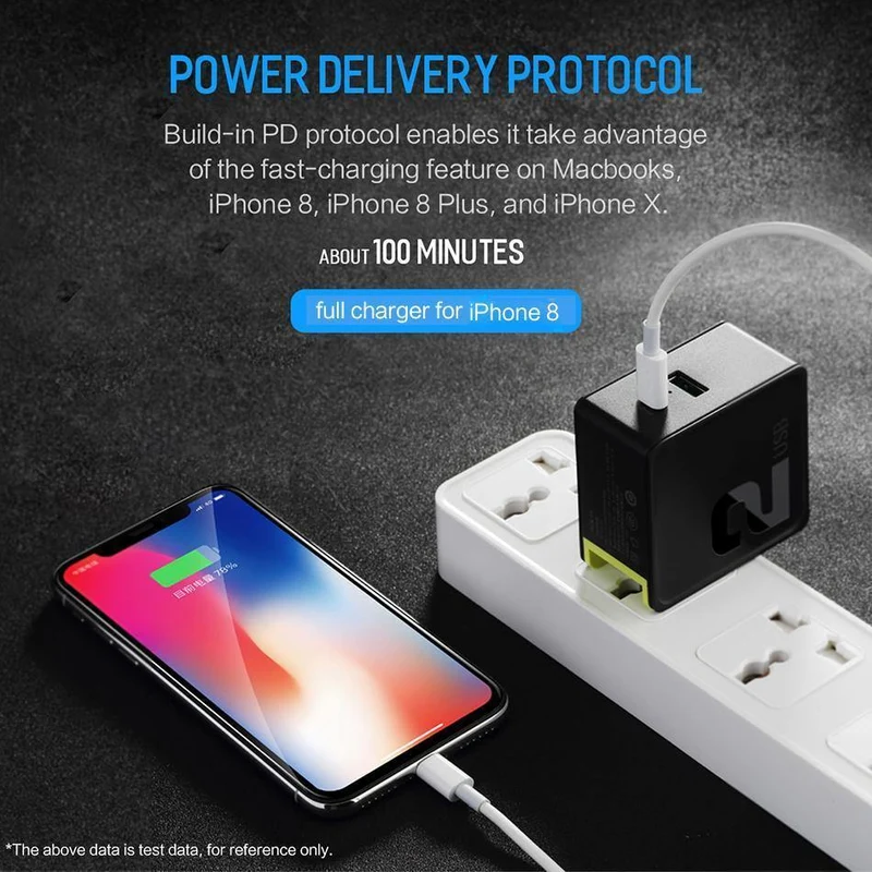 PD-Schnelllade-USB-Ladegerät für iPhone X 8 plus, ROCK 36 W Quick Charge 3.0 Dual-USB-Ladegerät QC3.0 & PD & FCP Schnellladung