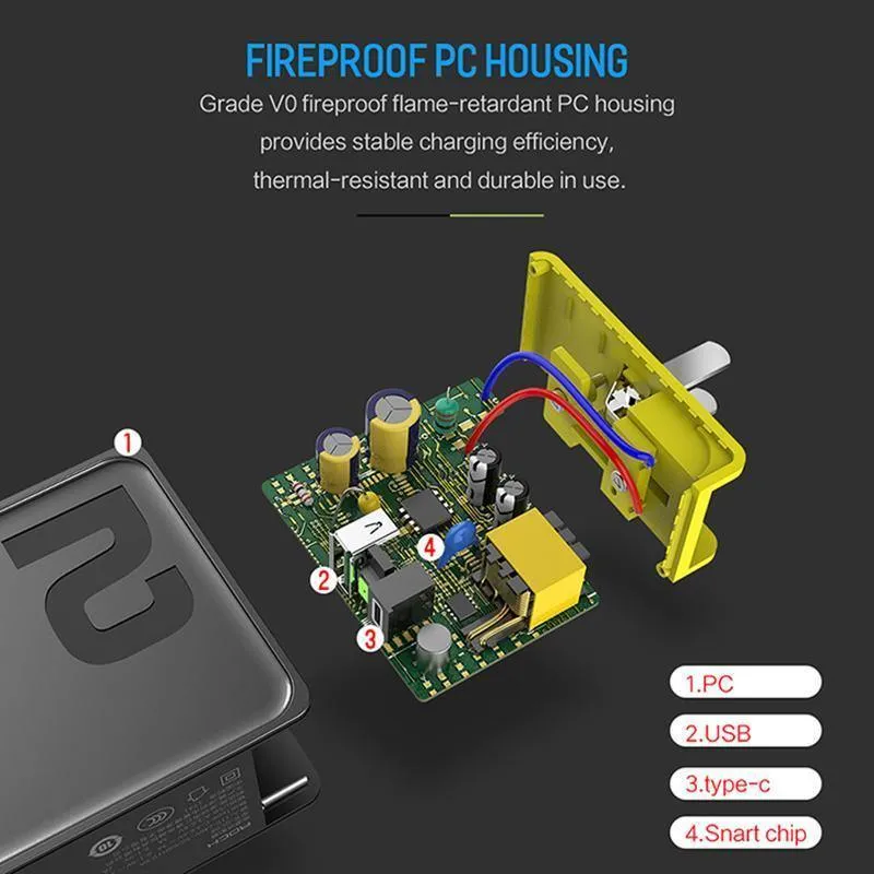 PD-Schnelllade-USB-Ladegerät für iPhone X 8 plus, ROCK 36 W Quick Charge 3.0 Dual-USB-Ladegerät QC3.0 & PD & FCP Schnellladung