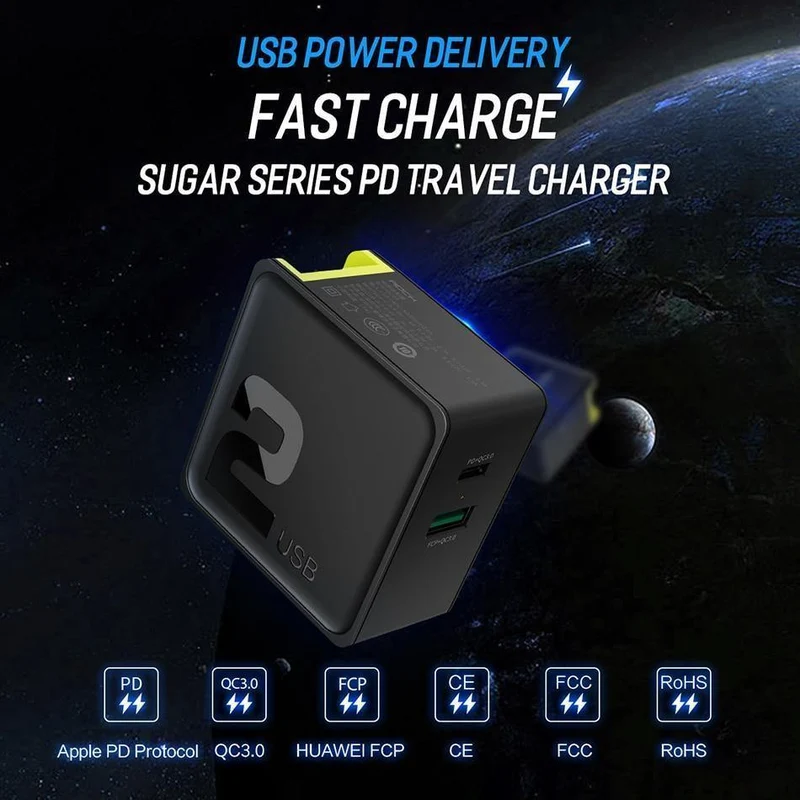 PD-Schnelllade-USB-Ladegerät für iPhone X 8 plus, ROCK 36 W Quick Charge 3.0 Dual-USB-Ladegerät QC3.0 & PD & FCP Schnellladung