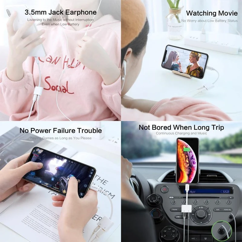 2in1 Adapter für iPhone 7 8 Plus X XS MAX Audio Ladung Splitter Konverter für Lightning auf 3.5 mm Jack Kopfhörer Adapter
