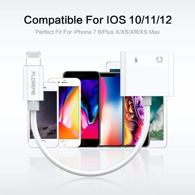 2in1 Adapter für iPhone 7 8 Plus X XS MAX Audio Ladung Splitter Konverter für Lightning auf 3.5 mm Jack Kopfhörer Adapter
