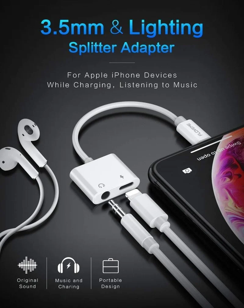 2in1 Adapter für iPhone 7 8 Plus X XS MAX Audio Ladung Splitter Konverter für Lightning auf 3.5 mm Jack Kopfhörer Adapter