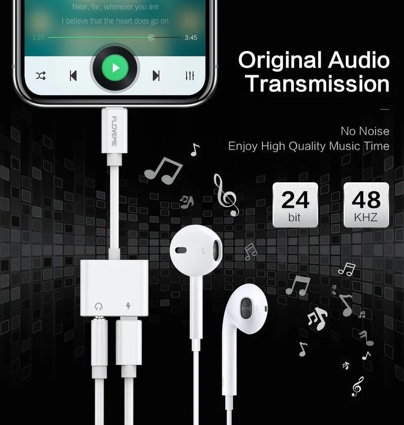 2in1 Adapter für iPhone 7 8 Plus X XS MAX Audio Ladung Splitter Konverter für Lightning auf 3.5 mm Jack Kopfhörer Adapter