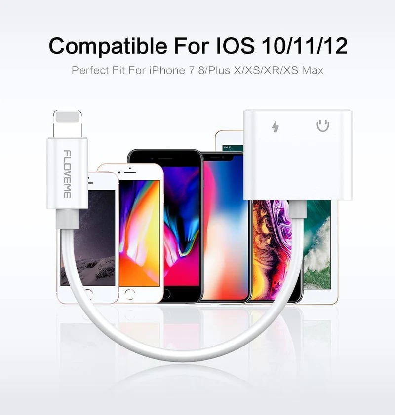 2in1 Adapter für iPhone 7 8 Plus X XS MAX Audio Ladung Splitter Konverter für Lightning auf 3.5 mm Jack Kopfhörer Adapter