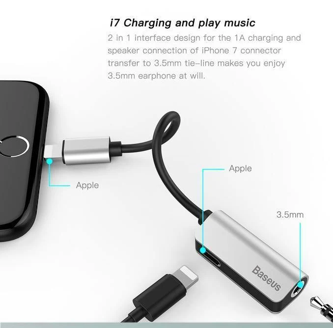 Baseus Aux Audio für Lightning auf 3.5 mm Klinkenstecker Kopfhörer OTG-Adapter für iPhone Xs Max Xr X 8 7 Plus Splitter