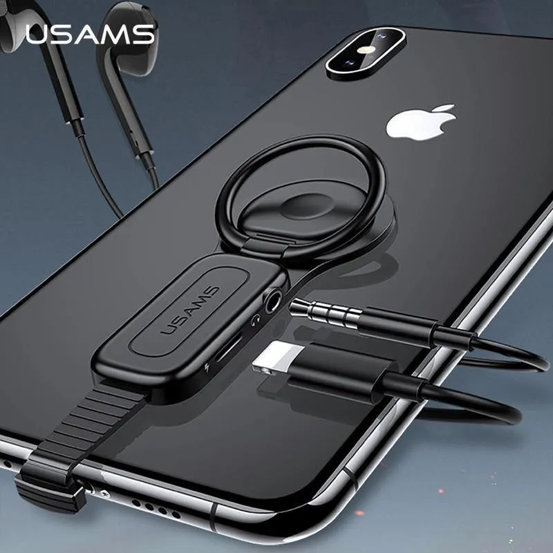 Für Lightning auf 3.5 mm Audio-Adapter mit Fingerring-Halter, Schnelllade-Splitter für Adapter, Kopfhöreranschluss für iPhone 7