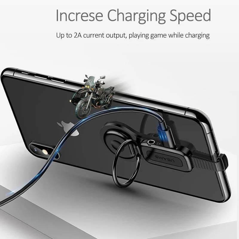 Für Lightning auf 3.5 mm Audio-Adapter mit Fingerring-Halter, Schnelllade-Splitter für Adapter, Kopfhöreranschluss für iPhone 7