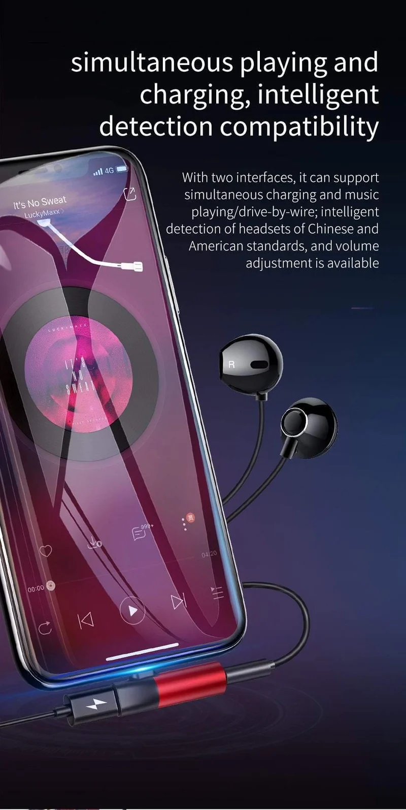 Baseus Audio Aux Adapter für iPhone XS Max XR X 8 7 Plus Splitter für Lightning auf 3.5 mm Klinke Kopfhöreranschluss OTG Adapter