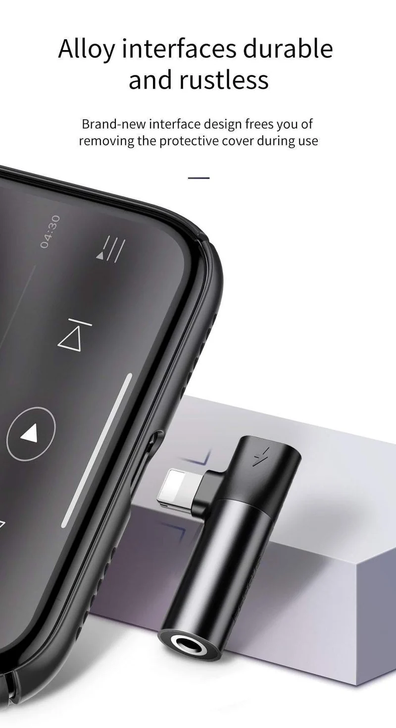 Baseus Audio Aux Adapter für iPhone XS Max XR X 8 7 Plus Splitter für Lightning auf 3.5 mm Klinke Kopfhöreranschluss OTG Adapter