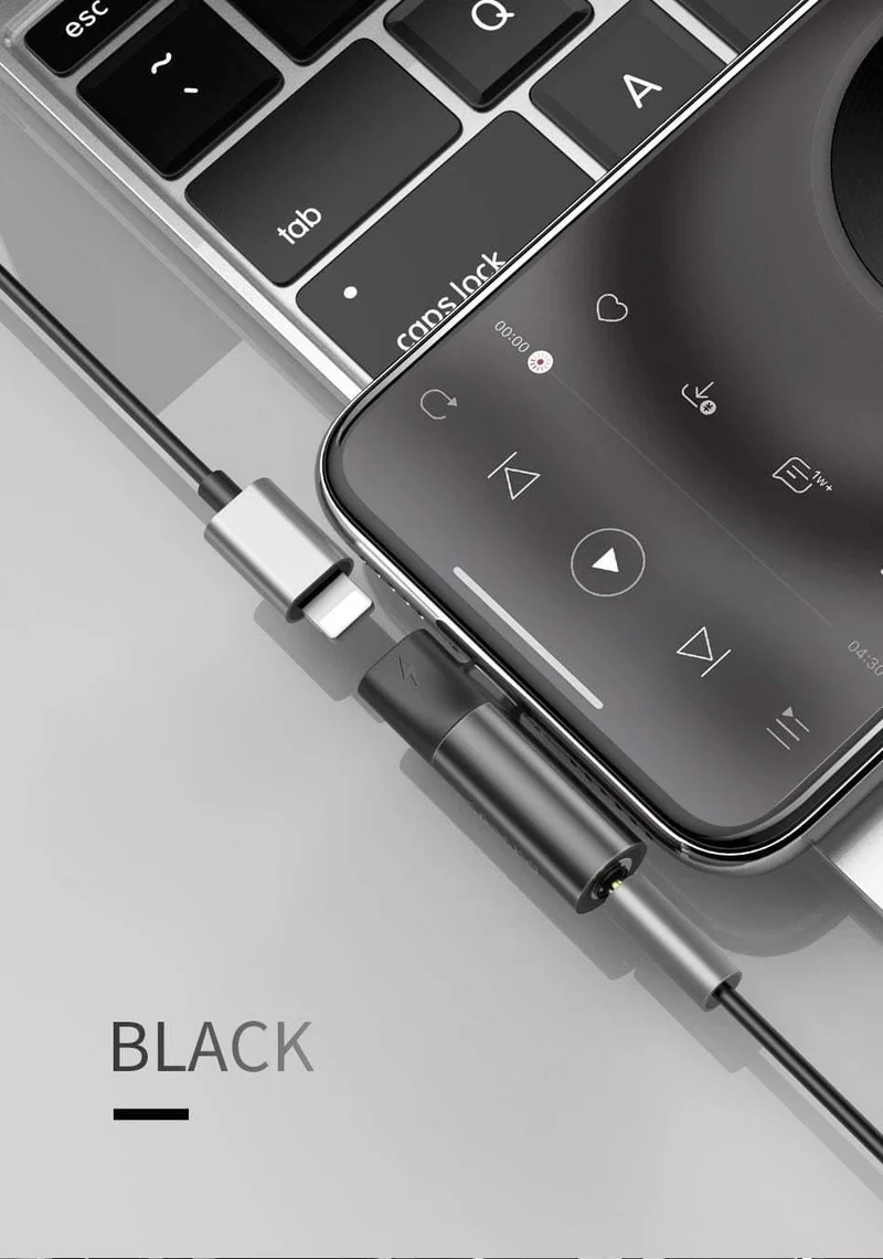 Baseus Audio Aux Adapter für iPhone XS Max XR X 8 7 Plus Splitter für Lightning auf 3.5 mm Klinke Kopfhöreranschluss OTG Adapter