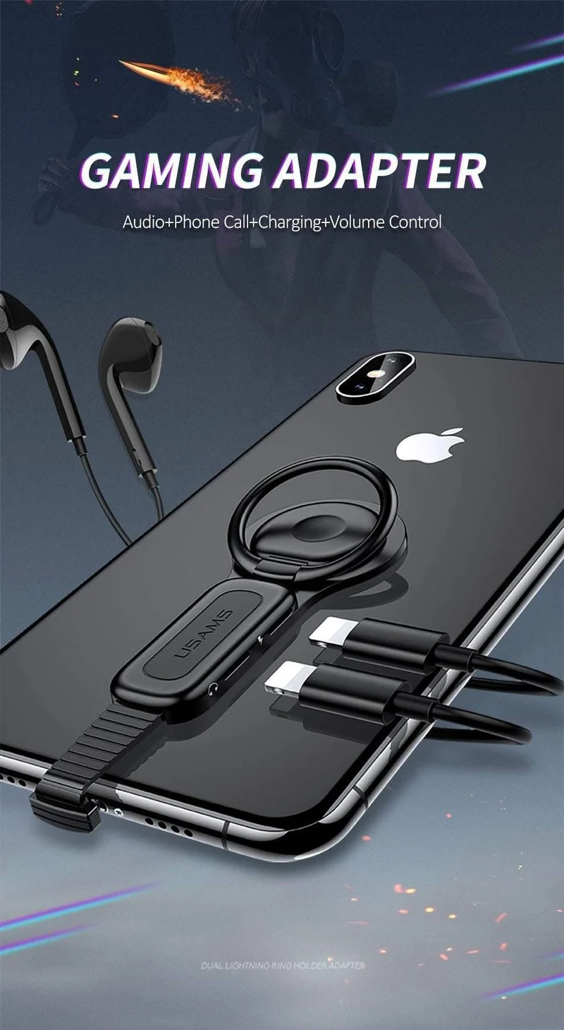 Für Dual Lightning Ring Halter Adapter für iPhone AUX zu 3.5mm Audio Ladegerät für Splitter iPhone Jack Kopfhörer Headset Adapter