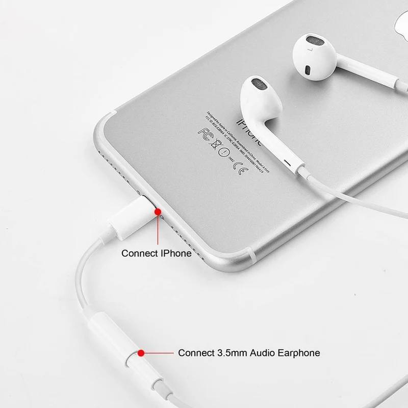 Für Lightning auf 3.5 mm Kopfhöreranschluss-Adapter, Audio-Splitter, Anrufen, Hören, Musik-Konverter-Adapter für iPhone 7 8 Plus X