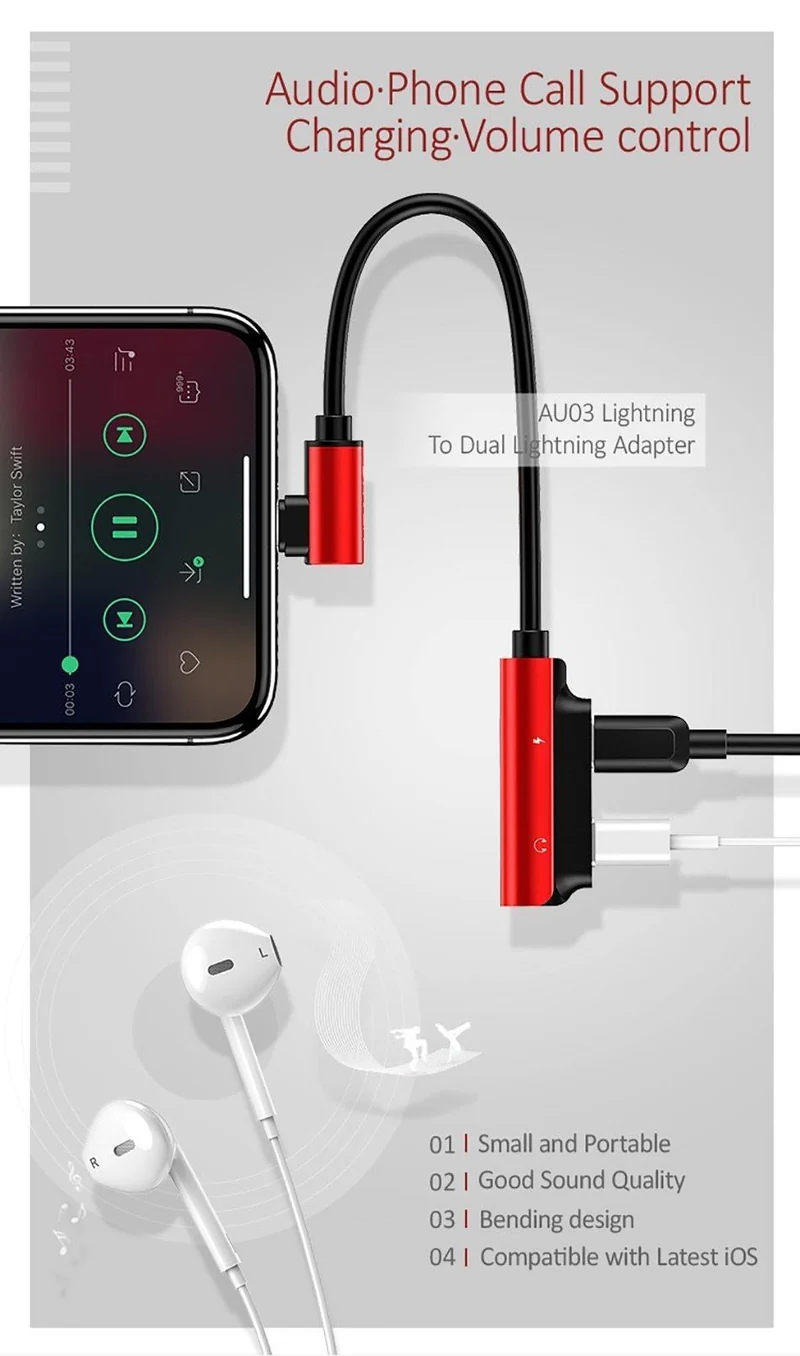 Aux-Audiokabel-Adapter Lightning auf 3.5 mm Audio-Kopfhörer-Kopfhörer-Ladeadapter USB-Kabel für iPhone 7-Kabeladapter