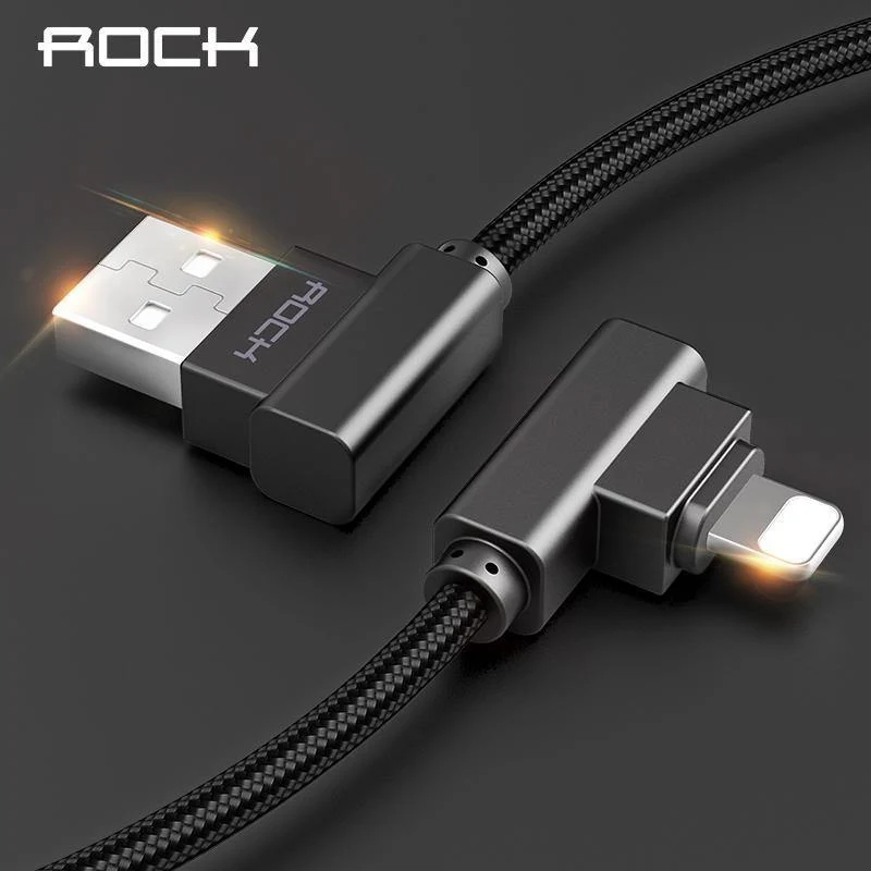 ROCK USB-Beleuchtungskabel für iPhone X 8 7 6 5 Schnellladegerät USB-Datenkabel für iPad iPod Handykabel 90 Grad rechtwinklig
