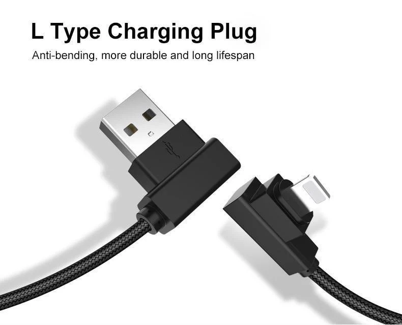 ROCK USB-Beleuchtungskabel für iPhone X 8 7 6 5 Schnellladegerät USB-Datenkabel für iPad iPod Handykabel 90 Grad rechtwinklig