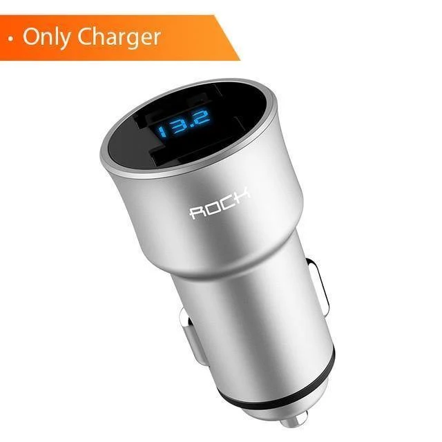 ROCK H2 Dual USB Autoladegerät Digitale LED-Anzeige 5V 3.4A Telefon Autoladegerät Schnellladeüberwachung für iPhone Samsung