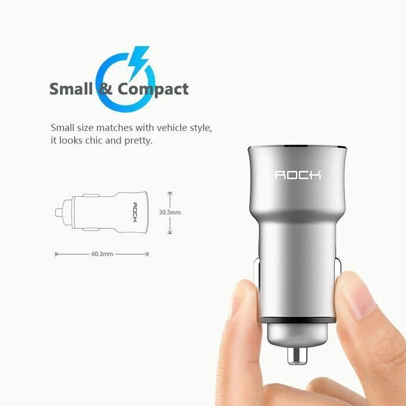 ROCK H2 Dual USB Autoladegerät Digitale LED-Anzeige 5V 3.4A Telefon Autoladegerät Schnellladeüberwachung für iPhone Samsung