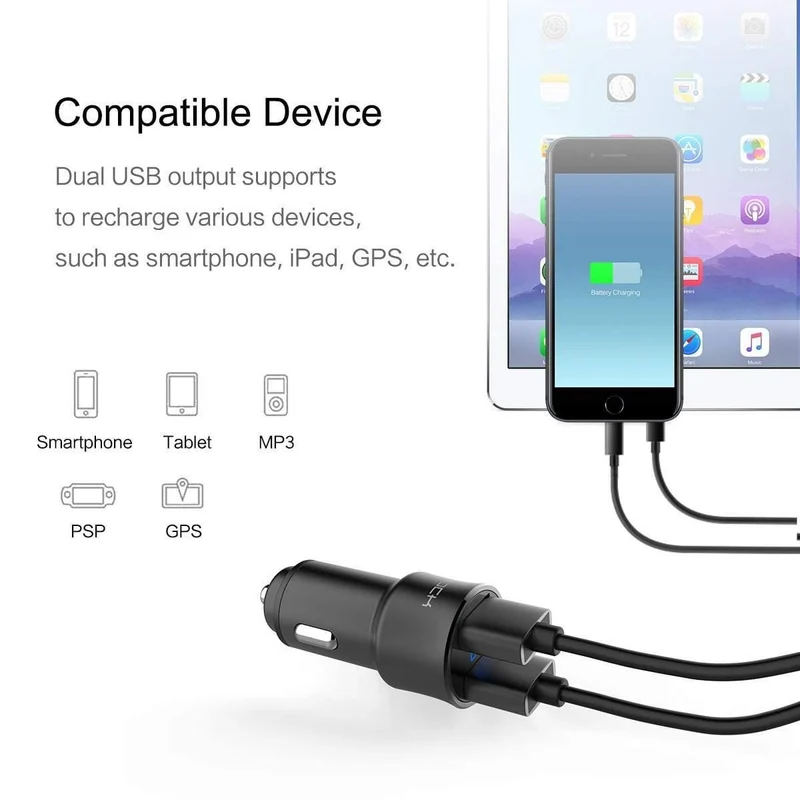 Autoladegerät Digitalanzeige Dual USB, ROCK 5V 3.4A Für iPhone Xiaomi Samsung Schnellladespannungsüberwachung Universaltelefon