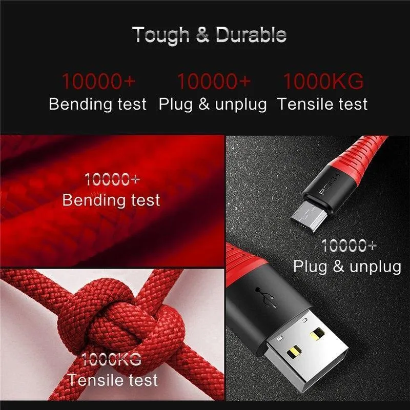 10er-Pack ROCK Hi-Tensile Micro-USB-Kabel für Samsung Xiaomi LG USB-Schnellladedaten geflochtenes Ladegerät Android-Handy 120 cm