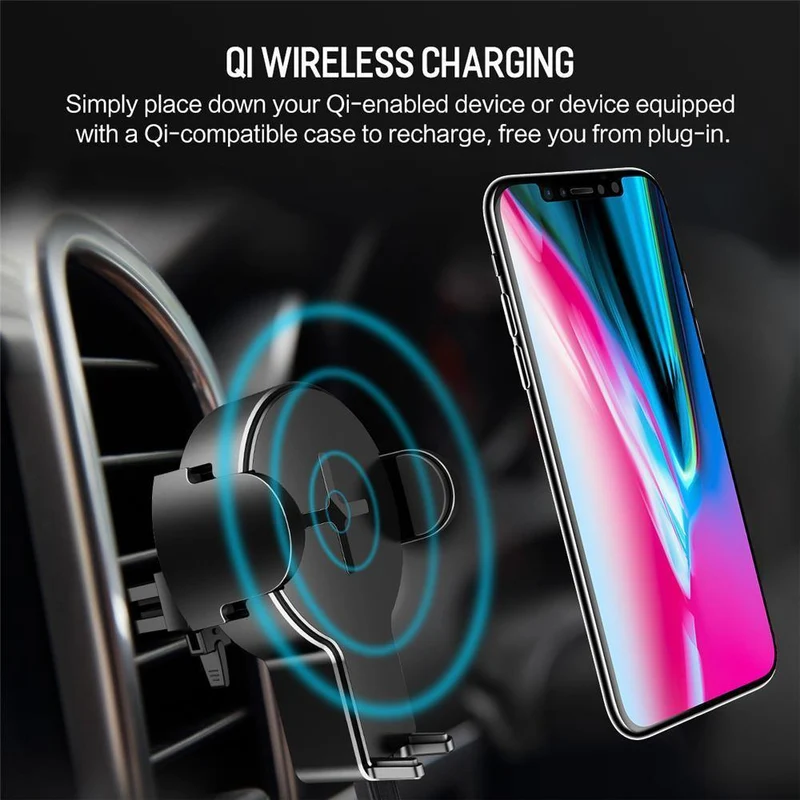 QI Kabelloses Autoladegerät, ROCK-Telefonständer für iPhone 8 X Samsung Galaxy S8 Note 8 Plus Schnelles kabelloses Laden