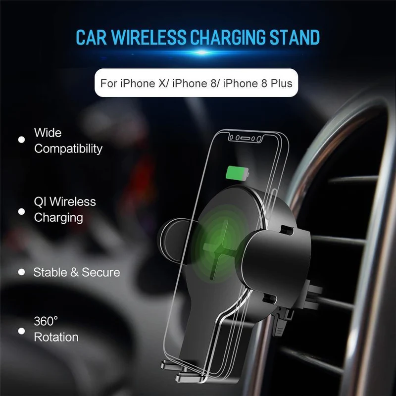QI Auto-Ladegerät für kabelloses Ladegerät, Telefonhalter, ROCK für iPhone X 8 Samsung Galaxy S8 Note 8 Plus Schnelles kabelloses Ladepad