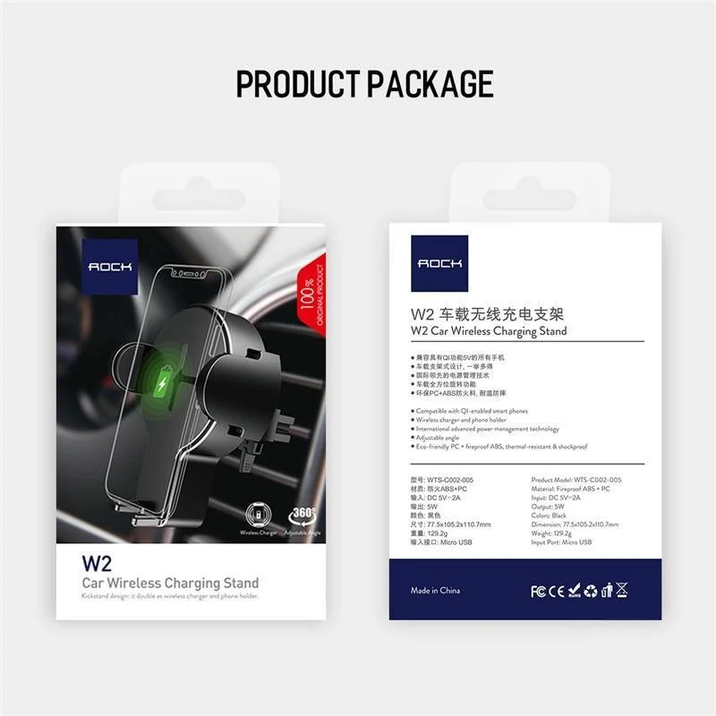 QI Auto-Ladegerät für kabelloses Ladegerät, Telefonhalter, ROCK für iPhone X 8 Samsung Galaxy S8 Note 8 Plus Schnelles kabelloses Ladepad