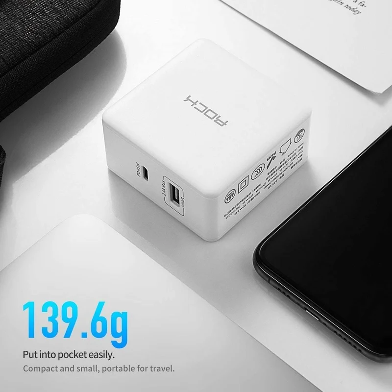 ROCK PD 45W Dual-USB-Ladegerät Schnellladung US-Stecker für iPhone XS Max XR X 8 plus USB-PD-Schnellladegerät Typ C für Mobiltelefone