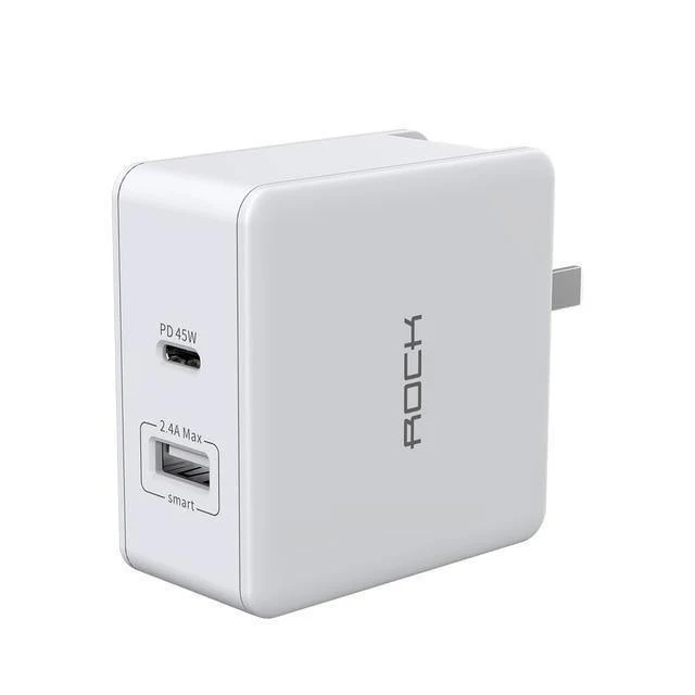 ROCK PD 45W Dual-USB-Ladegerät Schnellladung US-Stecker für iPhone XS Max XR X 8 plus USB-PD-Schnellladegerät Typ C für Mobiltelefone