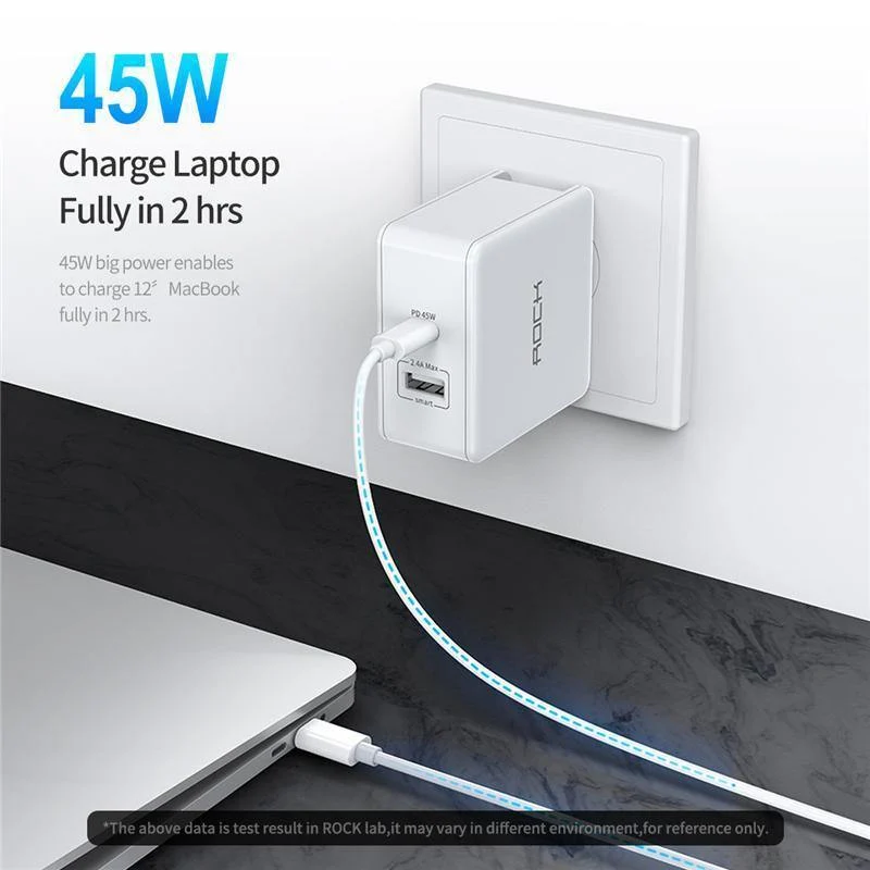 ROCK PD 45W Dual-USB-Ladegerät Schnellladung US-Stecker für iPhone XS Max XR X 8 plus USB-PD-Schnellladegerät Typ C für Mobiltelefone