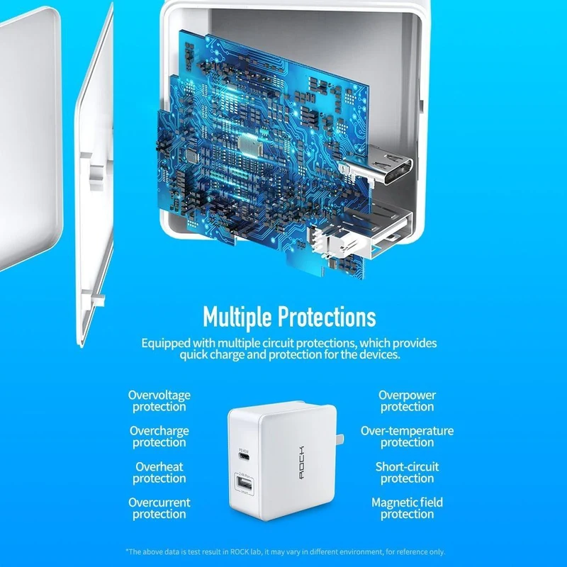 ROCK PD 45W Dual-USB-Ladegerät Schnellladung US-Stecker für iPhone XS Max XR X 8 plus USB-PD-Schnellladegerät Typ C für Mobiltelefone