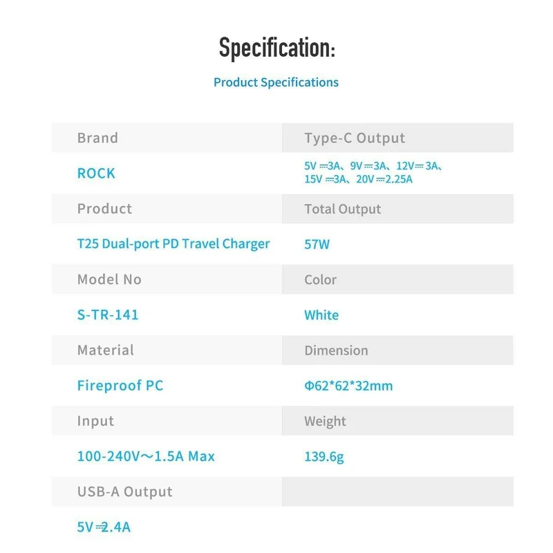 ROCK PD 45W Dual-USB-Ladegerät Schnellladung US-Stecker für iPhone XS Max XR X 8 plus USB-PD-Schnellladegerät Typ C für Mobiltelefone