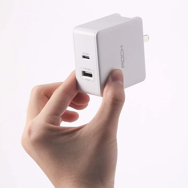 ROCK PD 45W Dual-USB-Ladegerät Schnellladung US-Stecker für iPhone XS Max XR X 8 plus USB-PD-Schnellladegerät Typ C für Mobiltelefone