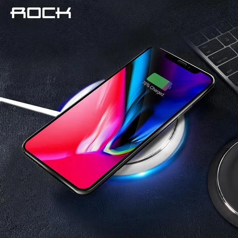 QI-Wireless-Ladegerät, ROCK W5-Ladepad für iPhone X 10 8 Samsung Note 8 S8 Plus S7 S6 Edge-Telefon Schnelllade-Smart-USB-Dock