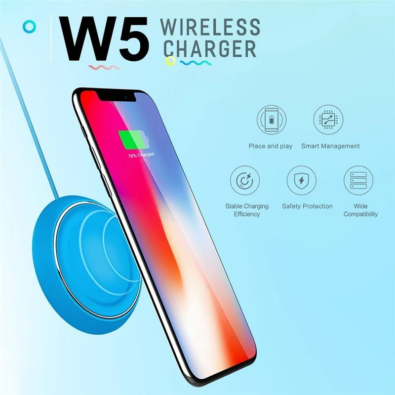 QI-Wireless-Ladegerät, ROCK W5-Ladepad für iPhone X 10 8 Samsung Note 8 S8 Plus S7 S6 Edge-Telefon Schnelllade-Smart-USB-Dock